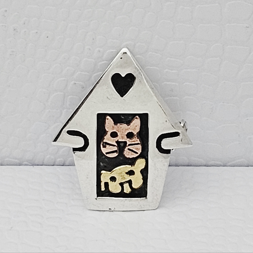 Silpada Rare Sterling Silver Brass Copper Cat Dog Heart House Pin Brooch Ffi664